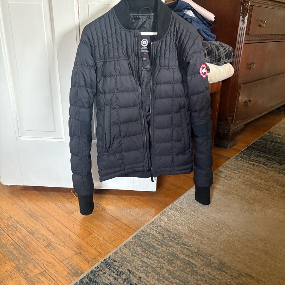 Canada Goose Black Puffer Jacket with Red Logo Patch